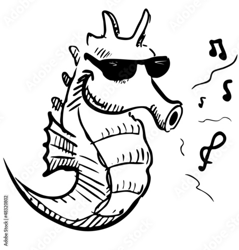 Seahorse in sunglasses whistling music