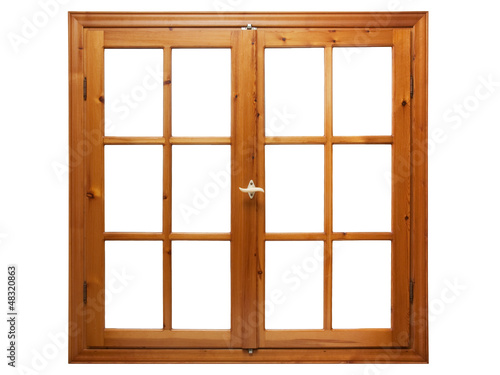 Wooden window isolated on white background.