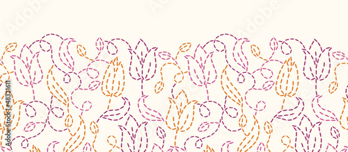 Vector embroidered flowers horizontal seamless pattern