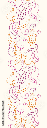 Vector embroidered flowers vertical seamless pattern background