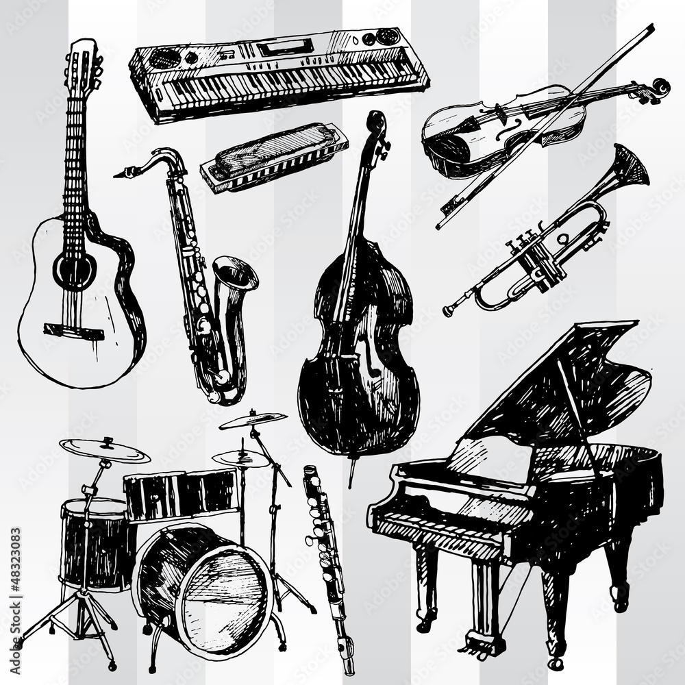 Naklejka premium Music Instruments Hand Drawn