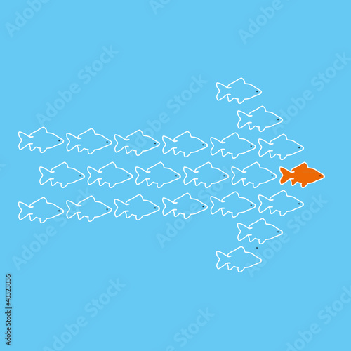 Vector clip art illustration of goldfish forming an arrow