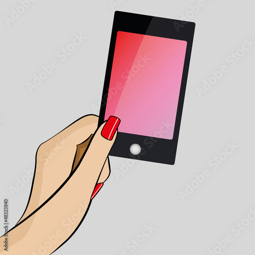 Womans hand holding a modern mobile phone