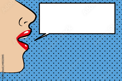 Pop art style womans face with space for text