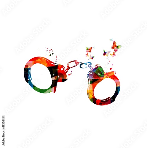 Colorful vector handcuffs background with butterflies