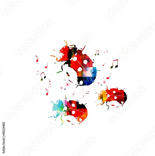 Colorful vector ladybug background with music notes