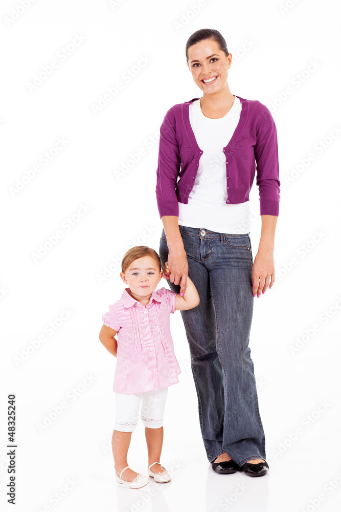 mother and little daughter full length portrait on white mother and little daughter full length portrait on white