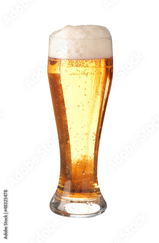 Glass of translucent frothy beer