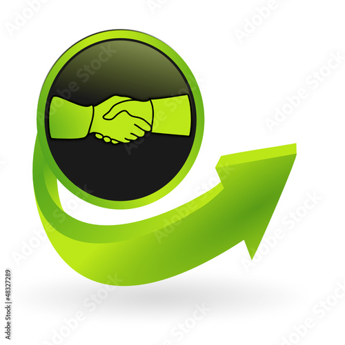 bouton poignée de mains flêche verte