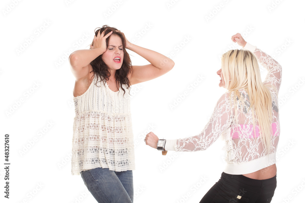 Quarrel, screaming between two young women Quarrel, screaming between two young women