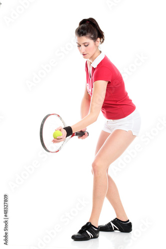 isolated studio picture from a young woman with tennis racket © anetlanda