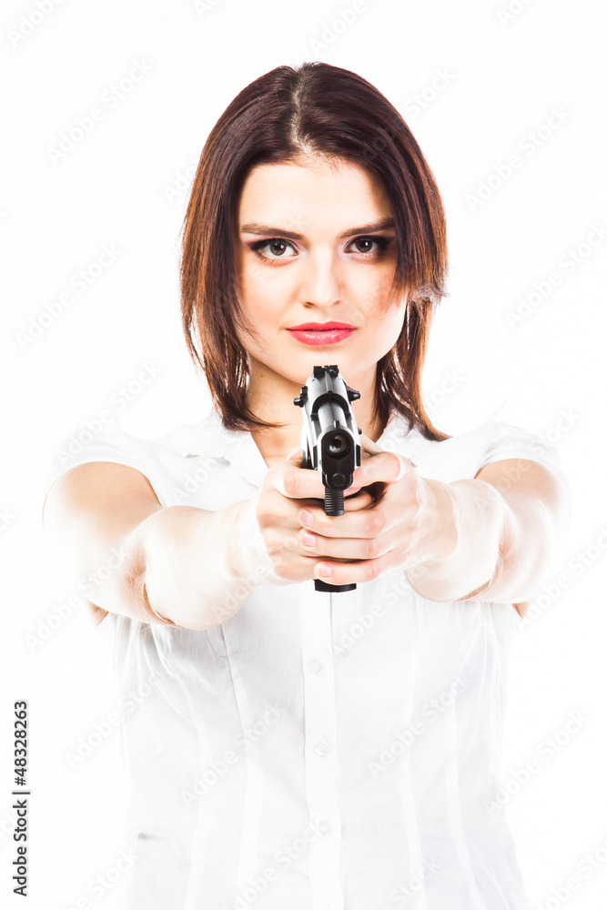 Young and beautiful woman with a gun Young and beautiful woman with a gun