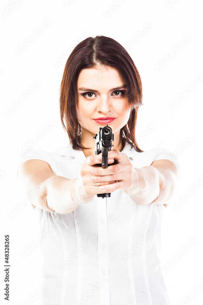 Young and beautiful woman with a gun Young and beautiful woman with a gun