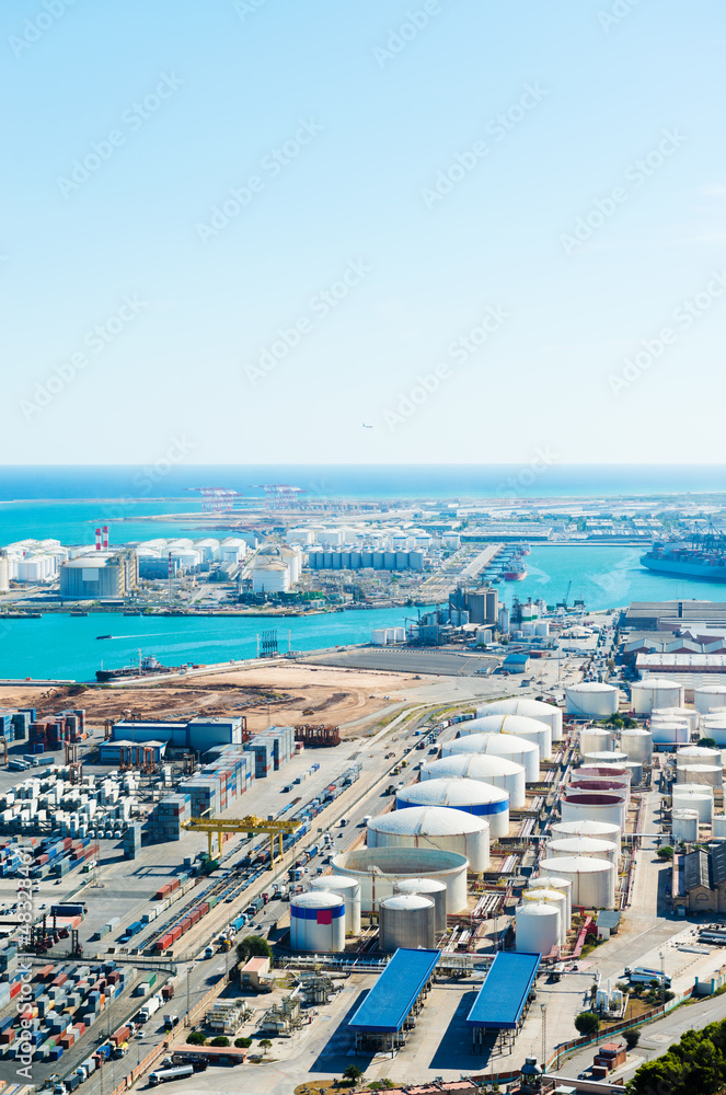 Aerial view of the Barcelona port, in Spain