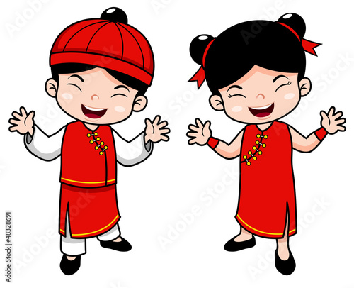 illustration of Cartoon Chinese Kids