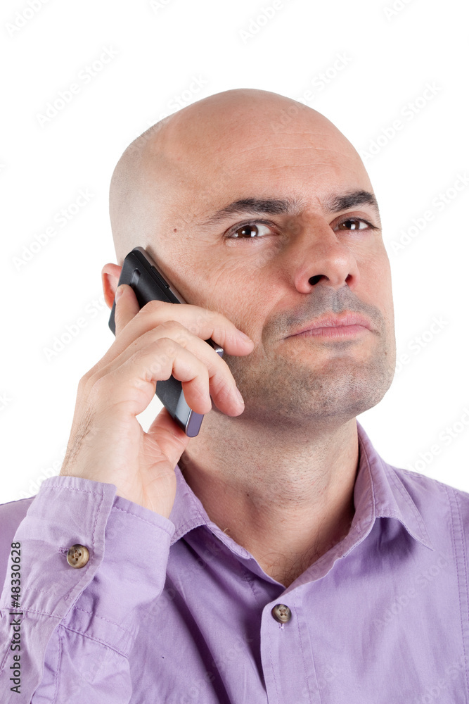 Serious man on the phone, Concept of suspect. Serious man on the phone, Concept of suspect.
