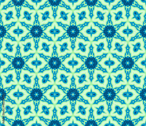 Seamless pattern with abstract flowers and stars in shades of gr