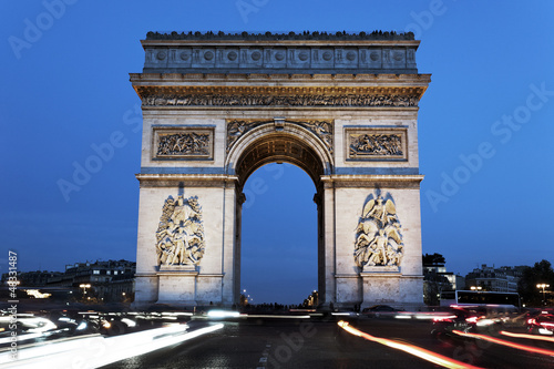 The famous Arc de Triomphe by night