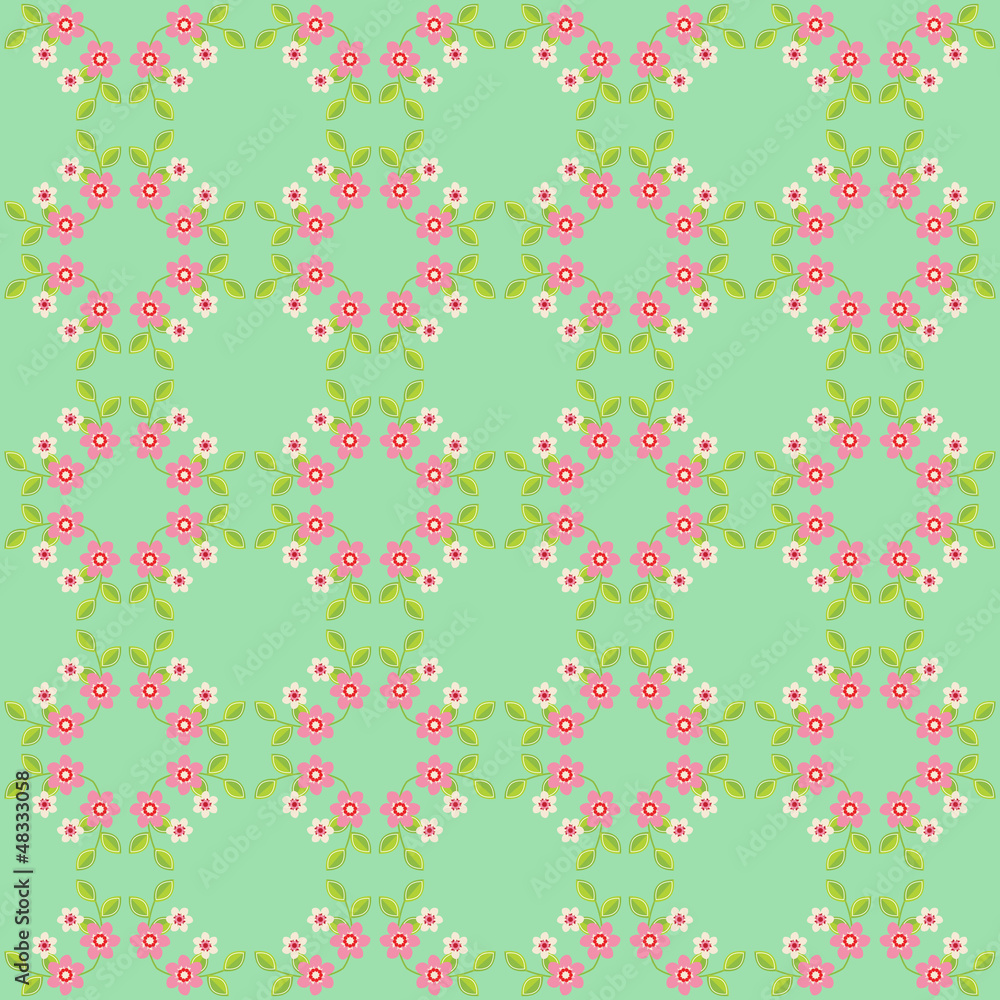 Seamless pattern with small flowers in a circular pattern