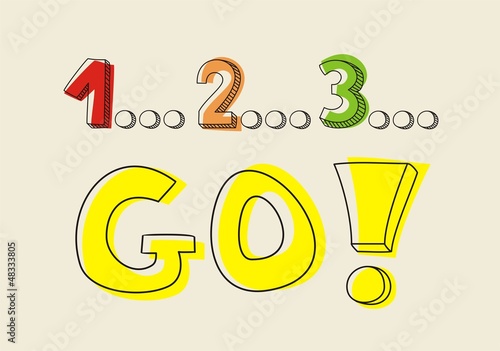 Countdown 1 2 3 go doodle colorful vector illustration