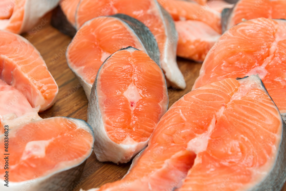 Salmon steak red fish close up Salmon steak red fish close up