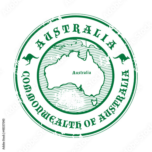 Grunge rubber stamp with the name and map of Australia
