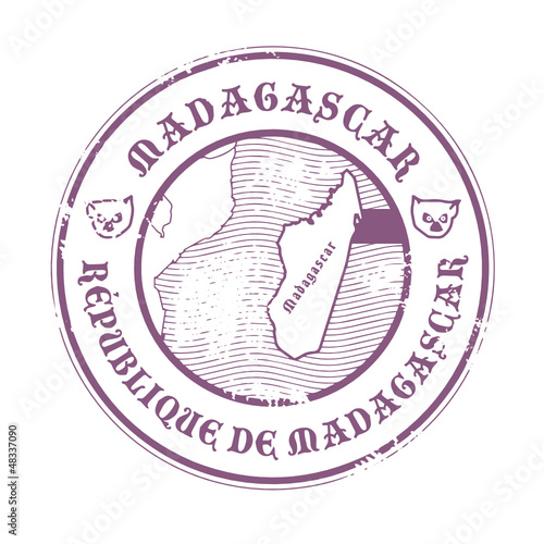 Grunge rubber stamp with the name and map of Madagascar