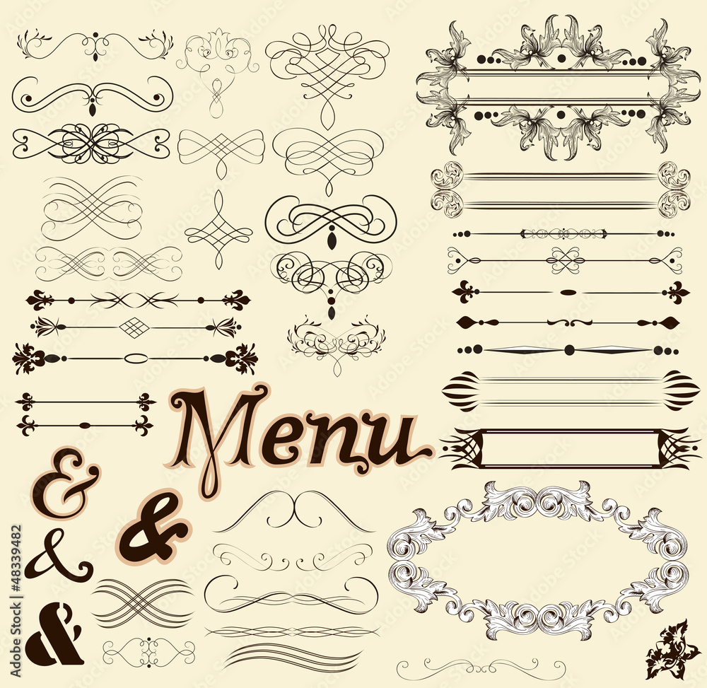 Calligraphic design elements and page decorations in retro style Calligraphic design elements and page decorations in retro style