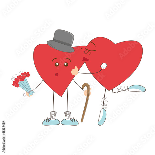Valentine day greeting. Heart girl kiss impressed heart boy