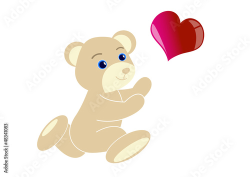 ourson qui cours vers un coeur - Saint Valentin
