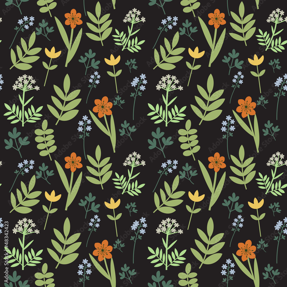 Seamless floral pattern on dark bacgkround Seamless floral pattern on dark bacgkround