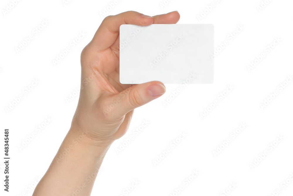 Obraz premium Hand holds charge card on white background .