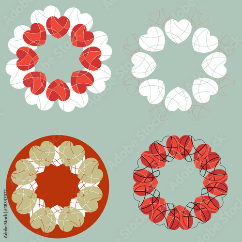 A set of love heart circular design elements