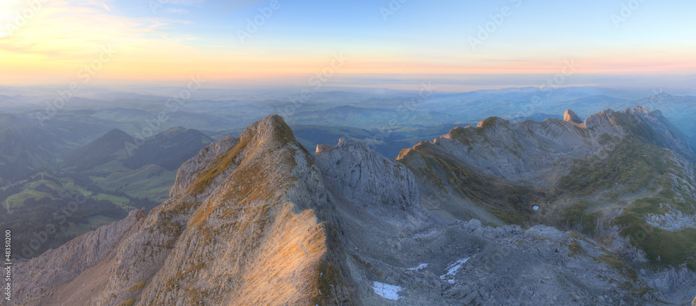 mountain panorama at sunset from Saentis