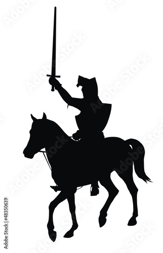 Knight with sword on horseback vector silhouette