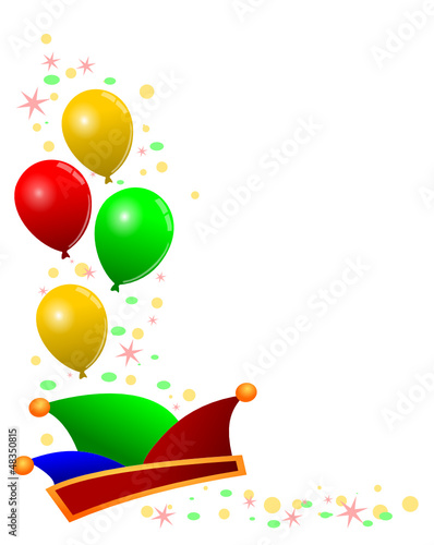Luftballons, Narrenkappe und Konfetti