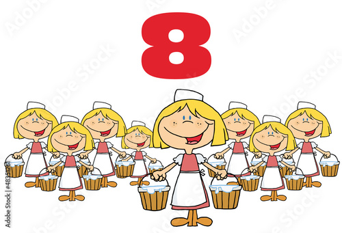 Red Number Eight Over Eight Maids A Milking