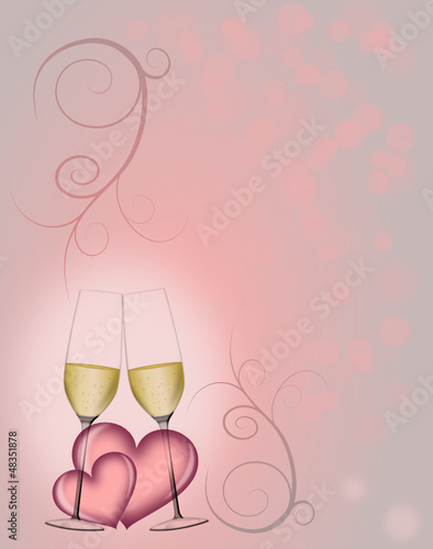 Champagner und Herzen mit Ornament