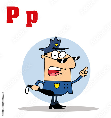 Funny Cartoons Alphabet-Cop With Letters C