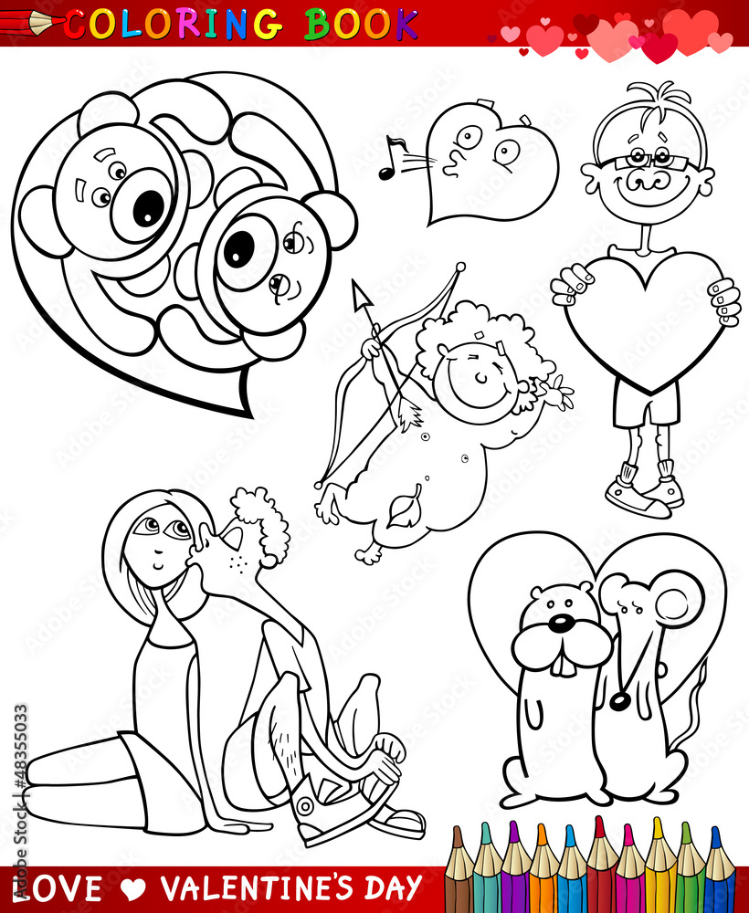 Fototapeta premium valentine cartoon themes for coloring