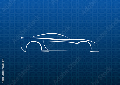 White car logo on blue texture