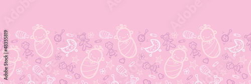 Vector baby girl pink horizontal seamless pattern background