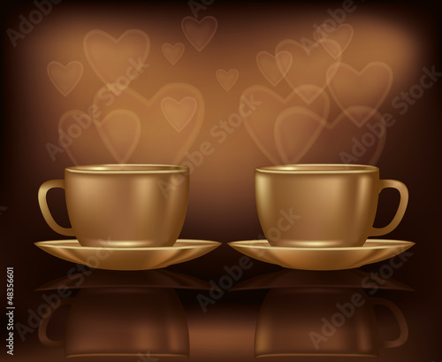 Valentines day card with two coffee and hearts