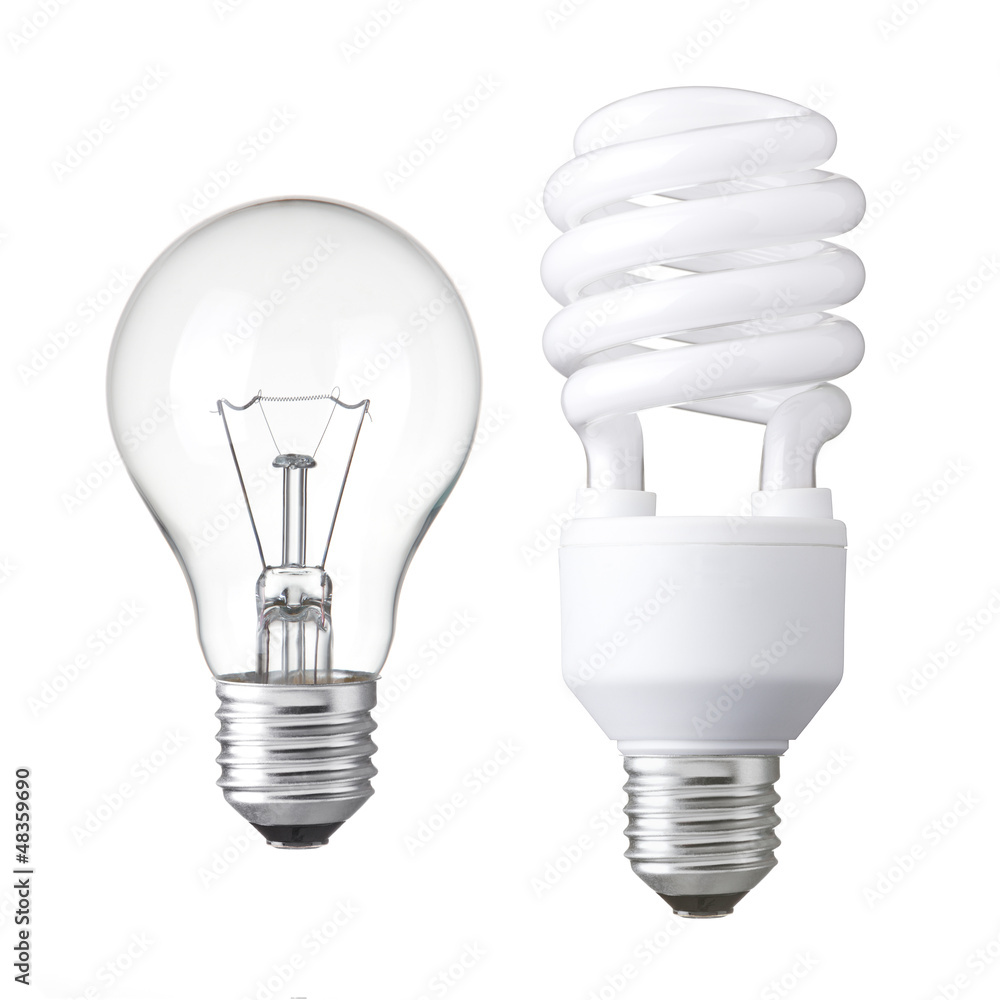 Tungsten light bulb and white energy saving bulb Tungsten light bulb and white energy saving bulb