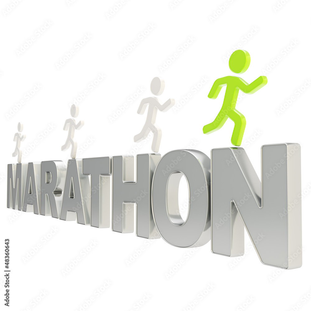 Human running symbolic figures over the word Marathon Human running symbolic figures over the word Marathon