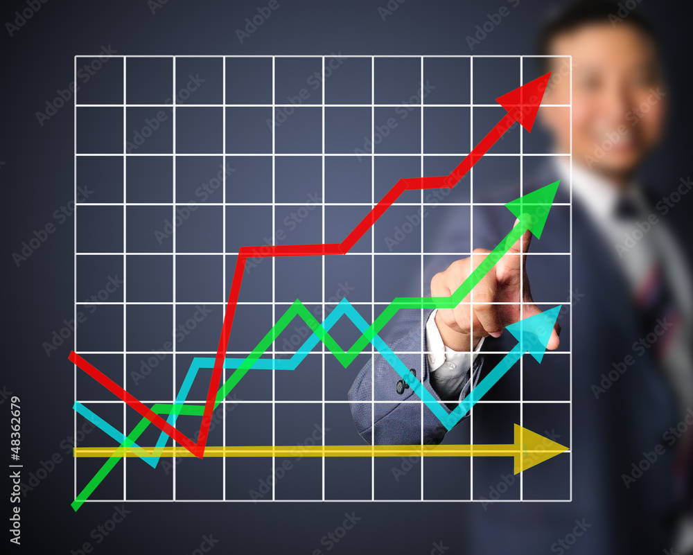 Business man touching growth graph of success Business man touching growth graph of success