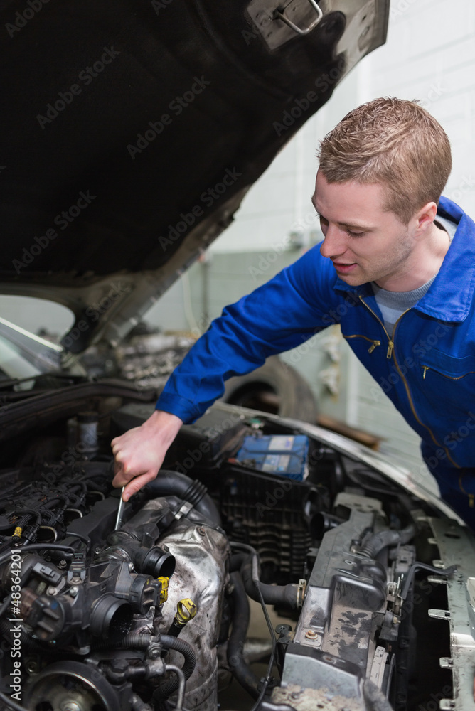 Car mechanic working on engine Car mechanic working on engine