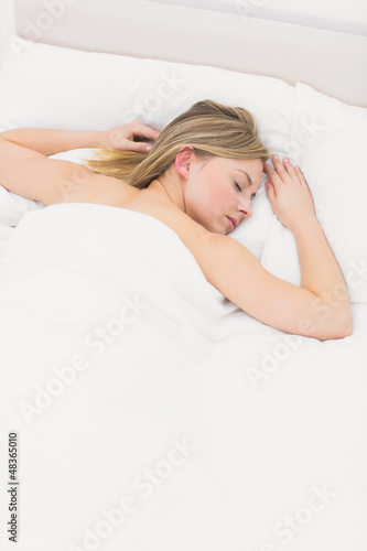 High angle view of pretty woman sleeping