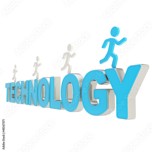 Human running figures over the word Technology