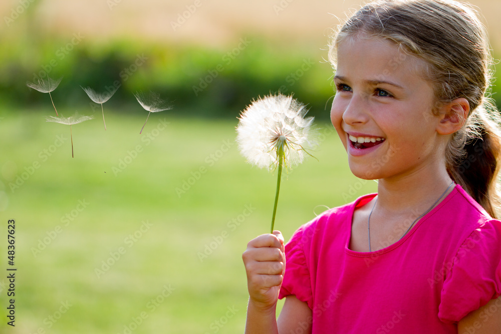 Allergy season - lovely girl blowing dandelion Allergy season - lovely girl blowing dandelion